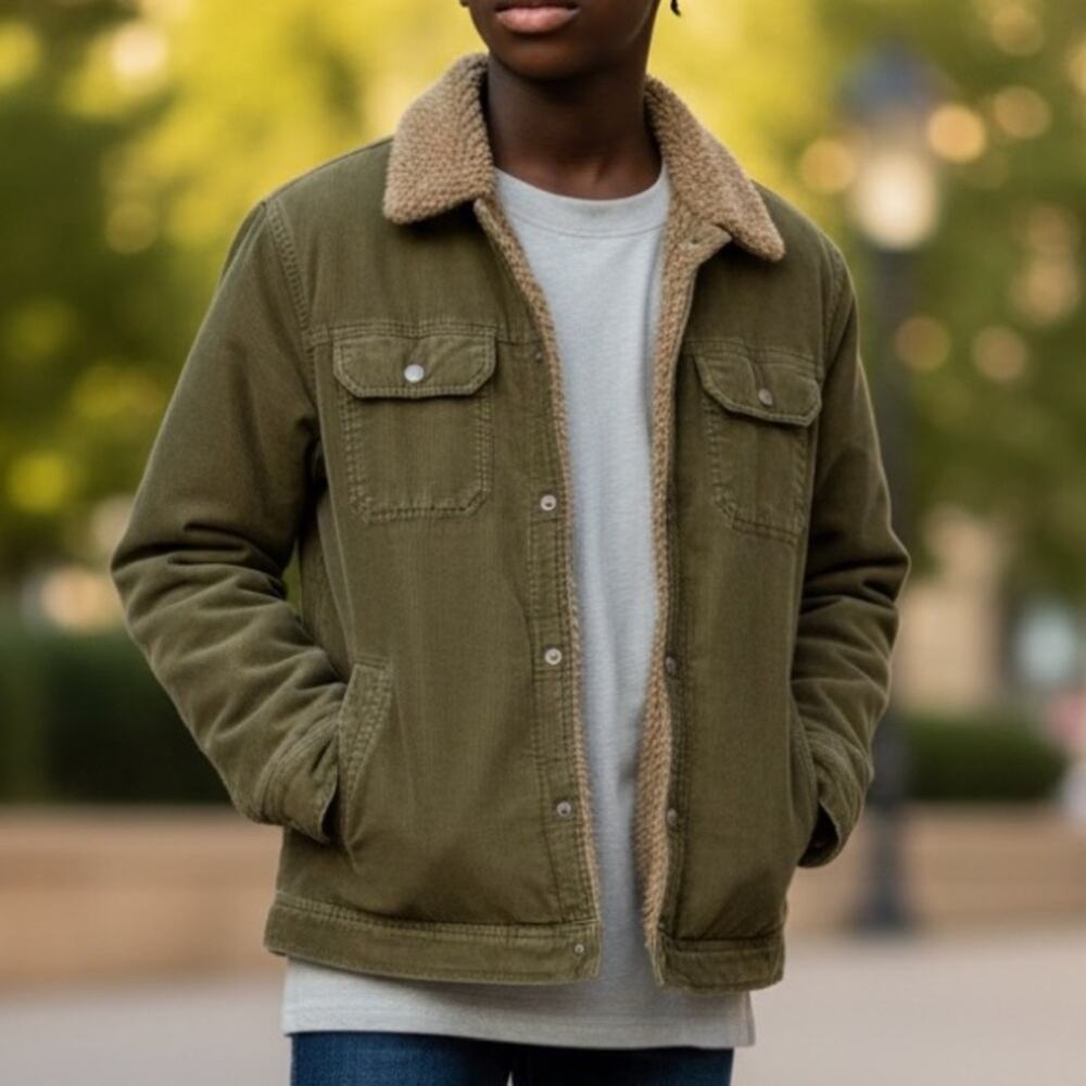 Vintage Abercrombie Green Corduroy Sherpa Trucker Jacket XL